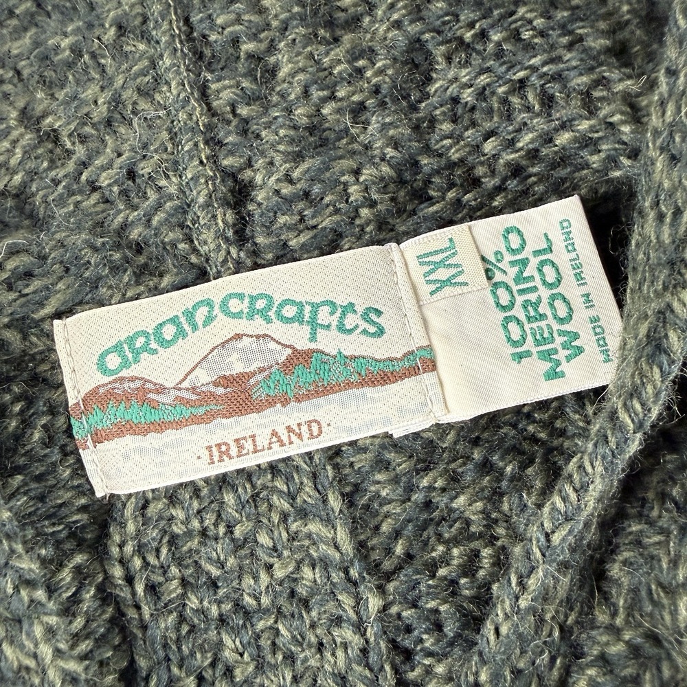 Aran Crafts Hoodie Women's 2XL Green Merino Wool Fisherman Cable Knit Full Zip - Picture 4 of 10